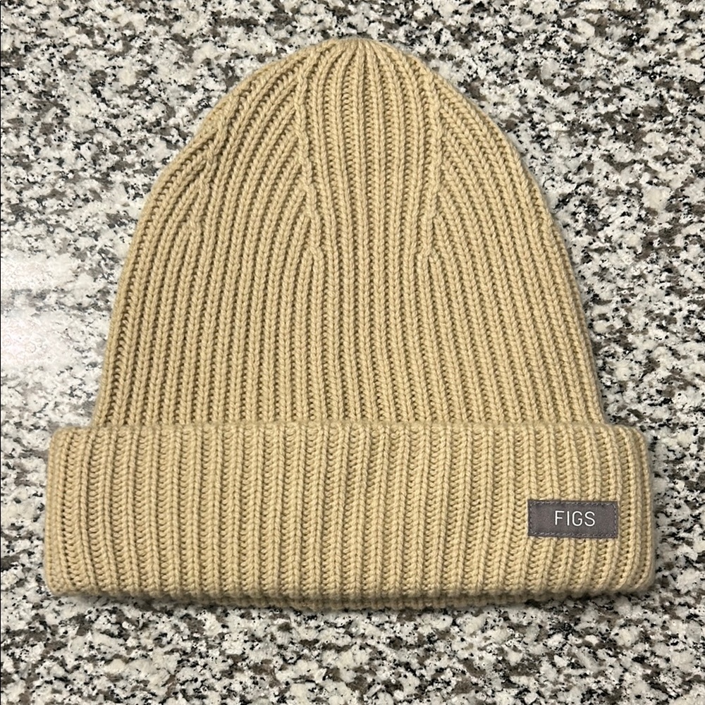 FIGS Tan Knit Beanie 100% Merino wool